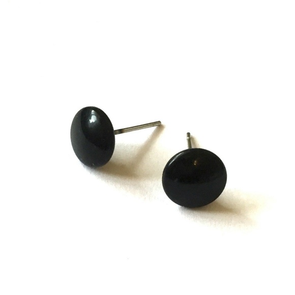 Black Vintage Lucite Tiny Disc Studs Earrings - Picture 3 of 5